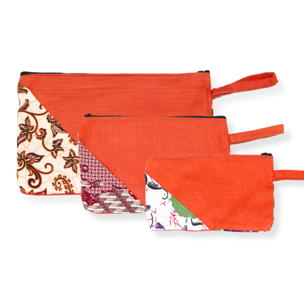 Make-up Tasjes Batik Oranje - Set van 3