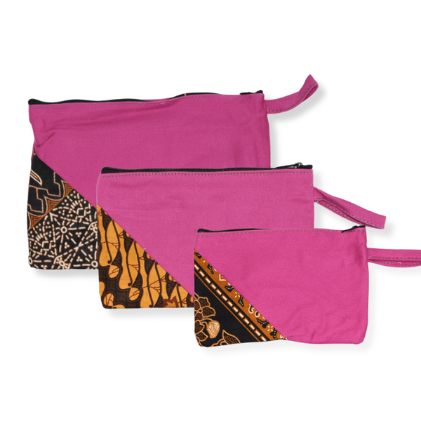 Make-up Tasjes Batik Roze - Set van 3