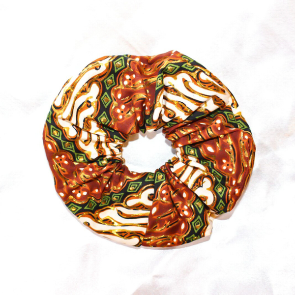 Batik Scrunchie - Bruin / Goud