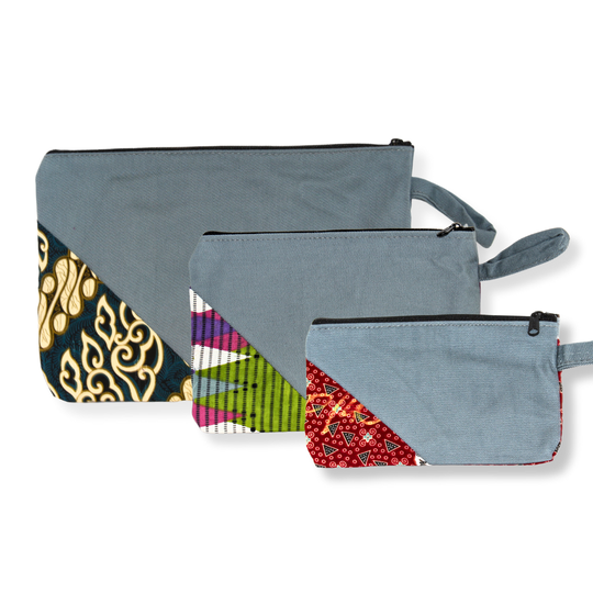 Make-up Tasjes Batik Blauw - Set van 3