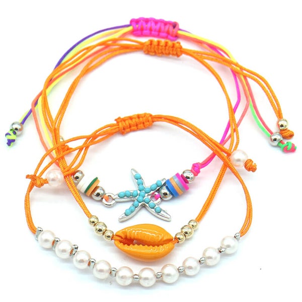 Set Armbandjes Oranje - Zeester, Schelp & Parel