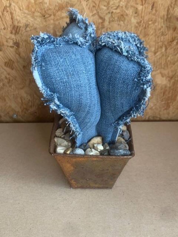 Jeans cactus in metalen potje