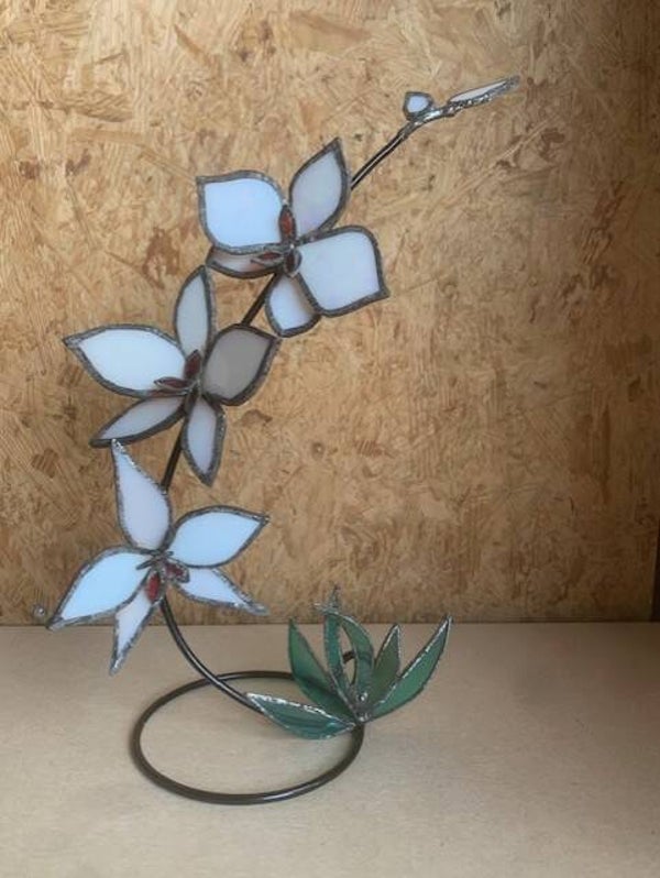 Orchidee met 3 bloemen op staander