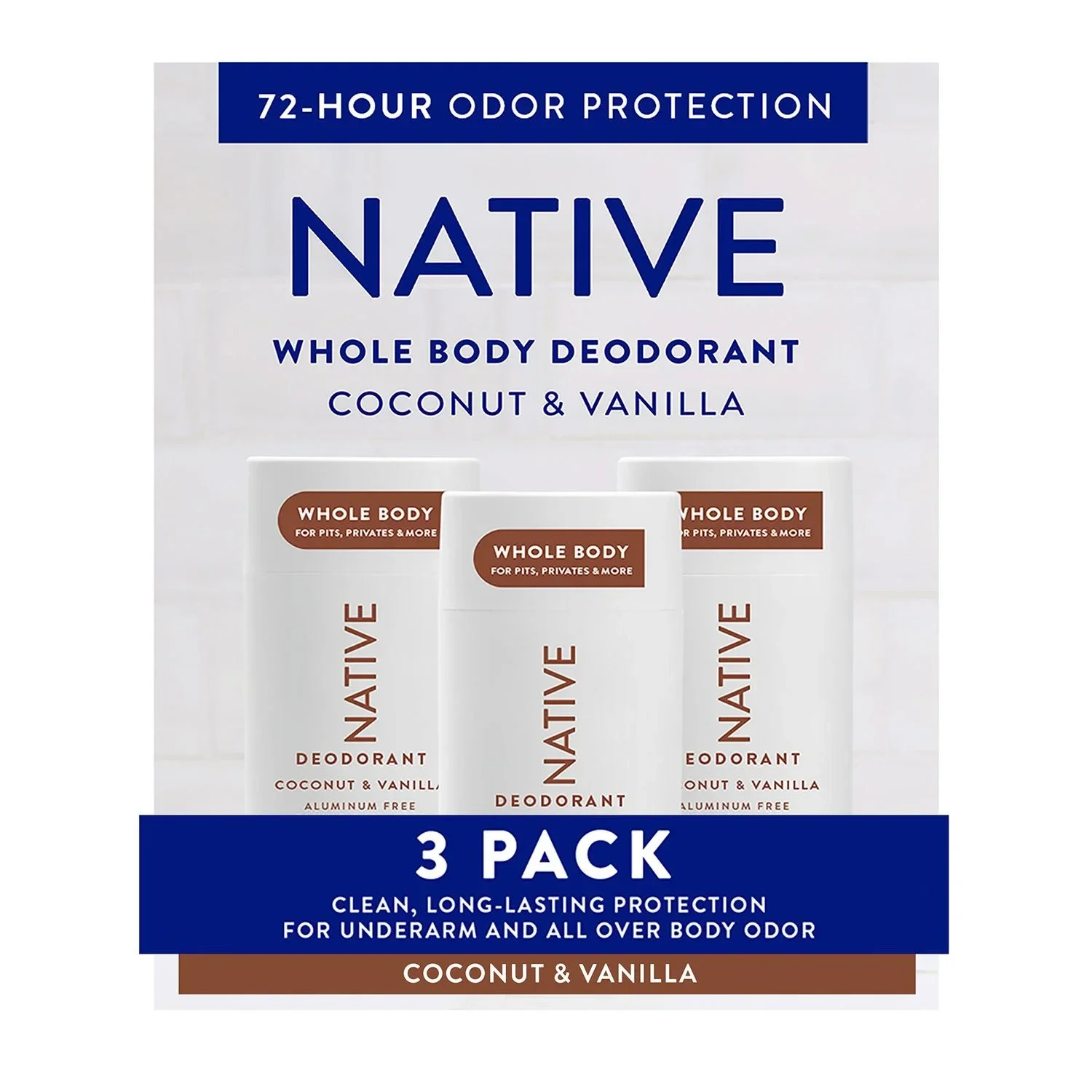 Native Whole Body Aluminum-Free Deodorant, Coconut & Vanilla, 2.3oz., 3pk.