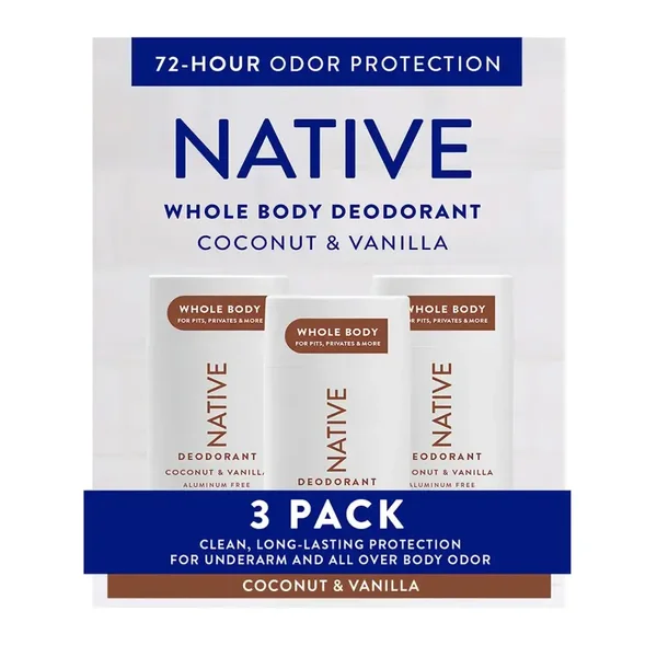 Native Whole Body Aluminum-Free Deodorant, Coconut & Vanilla, 2.3oz., 3pk.