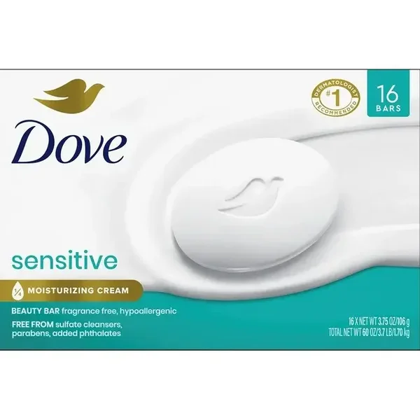 Dove Beauty Bar Soap, Sensitive Skin, 3.75 oz., 16 ct.