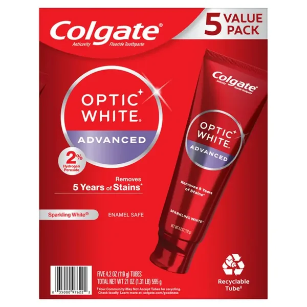 Colgate Optic White Advanced Teeth Whitening Sparkling White Toothpaste, 4.2 oz., 5 pk.