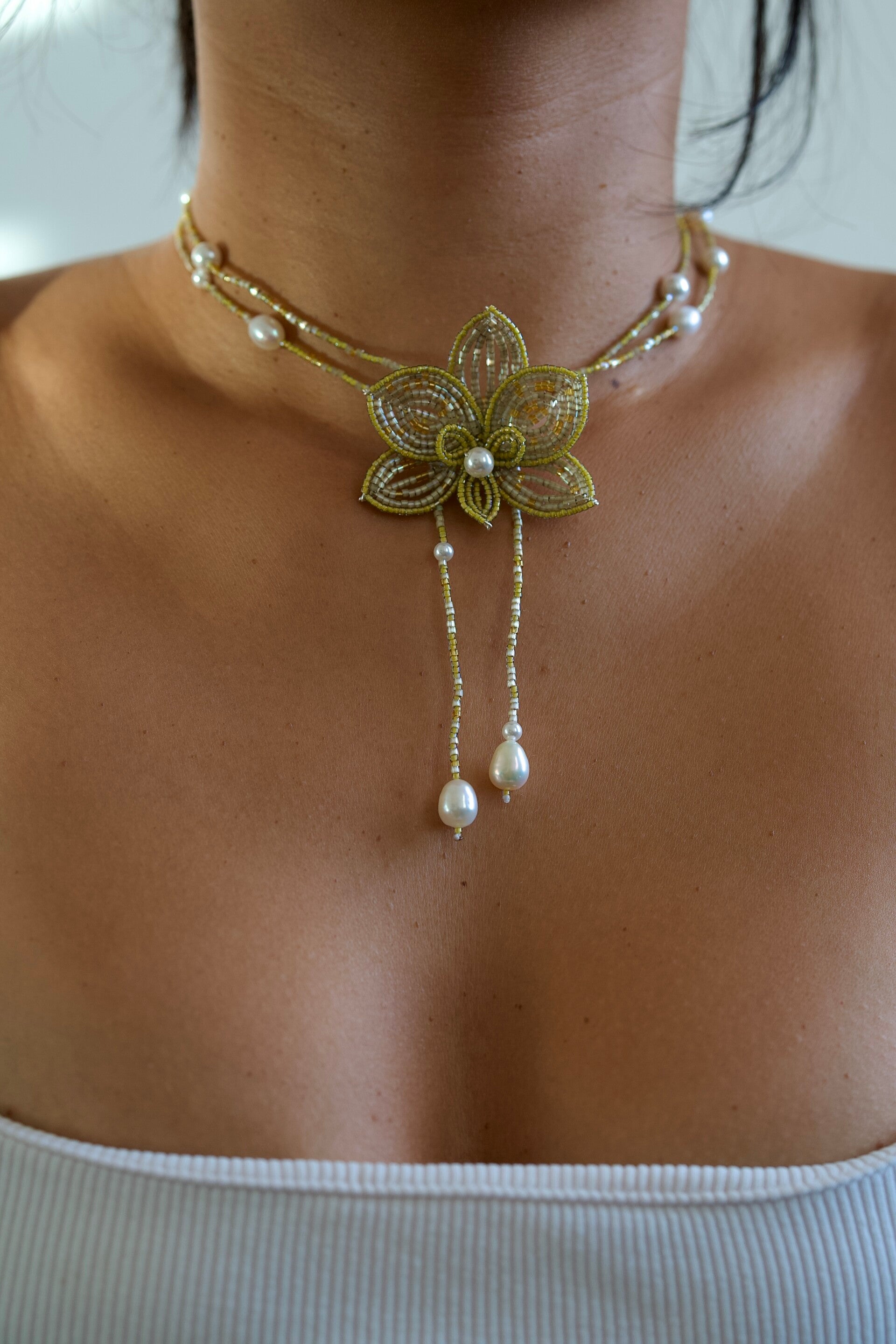 Beaded orchid necklace