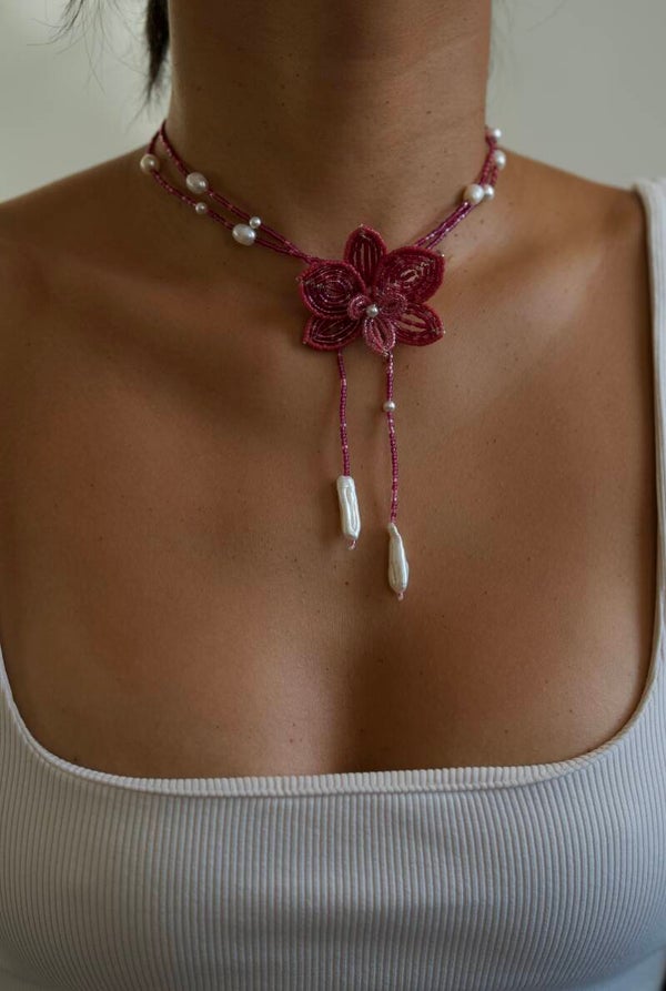 Burgundy beaded orchid