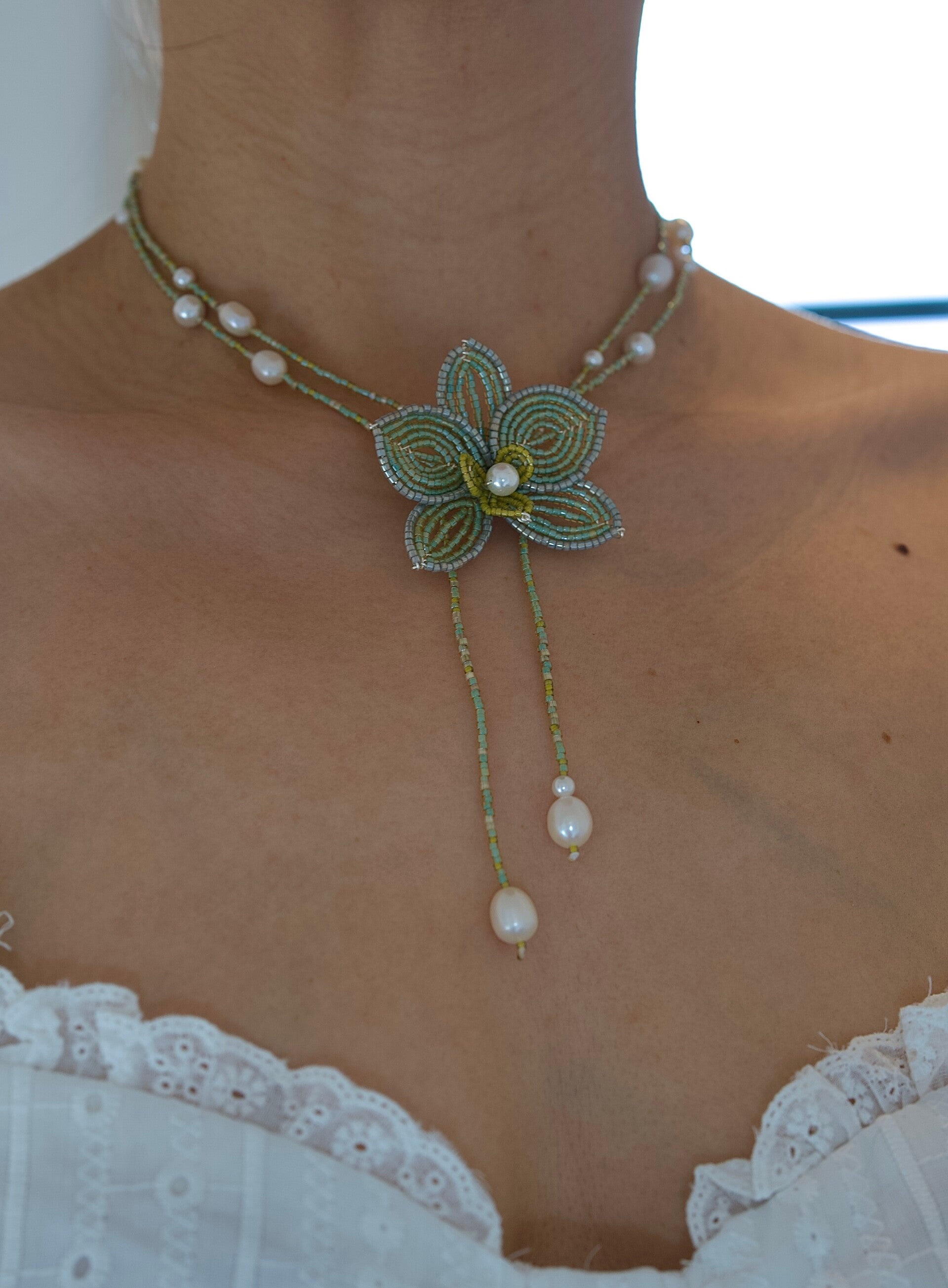 Beaded orchid necklace