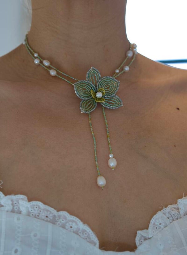 Beaded orchid necklace