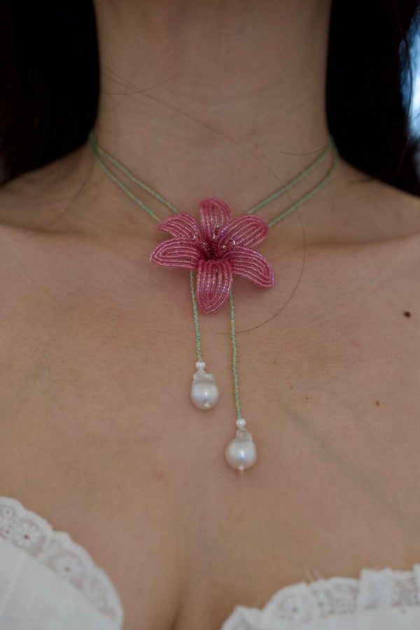 Beaded Orchid Necklace
