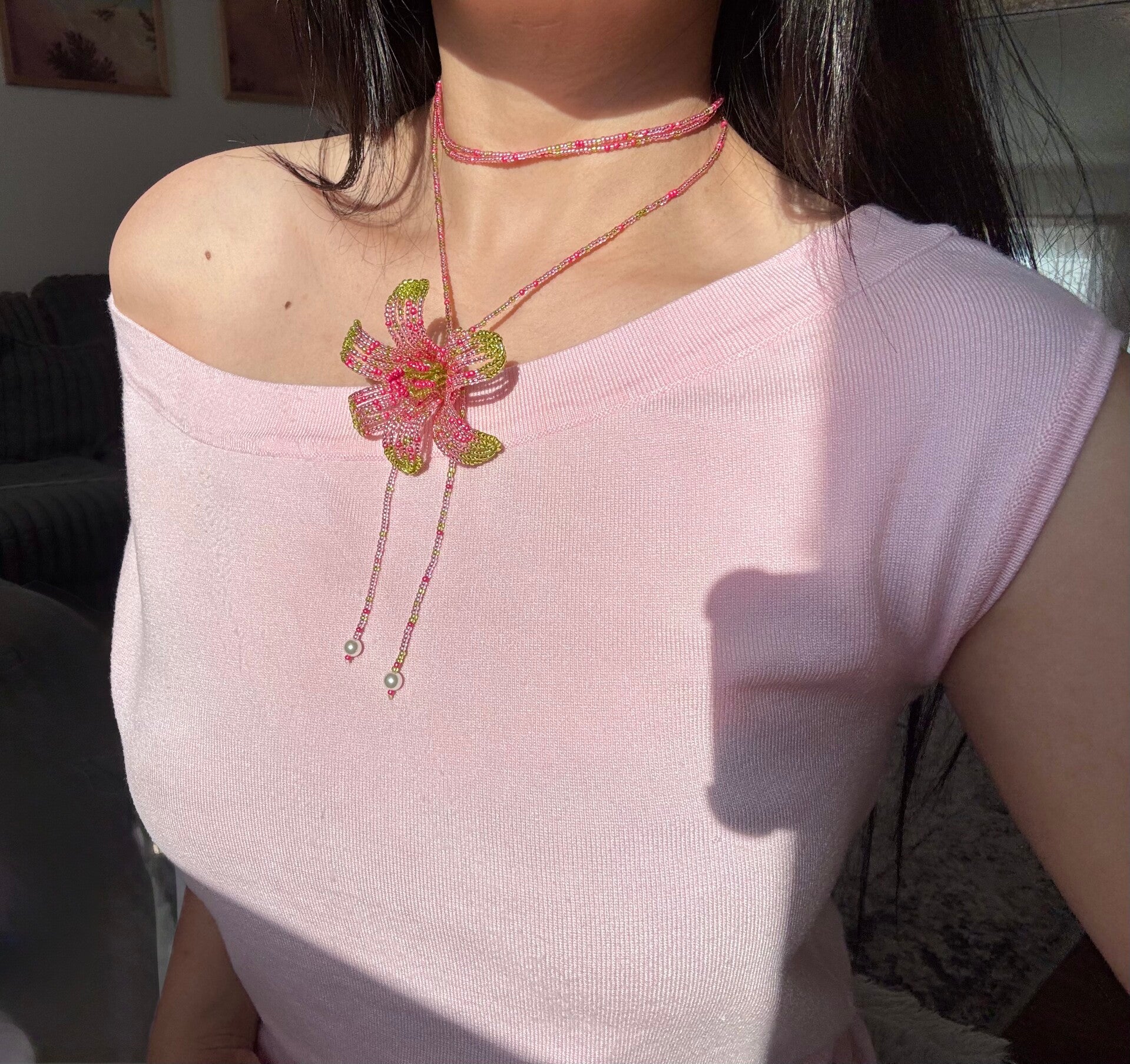 Beaded Orchid Necklace