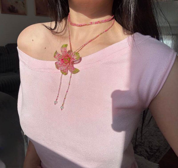 Beaded Orchid Necklace