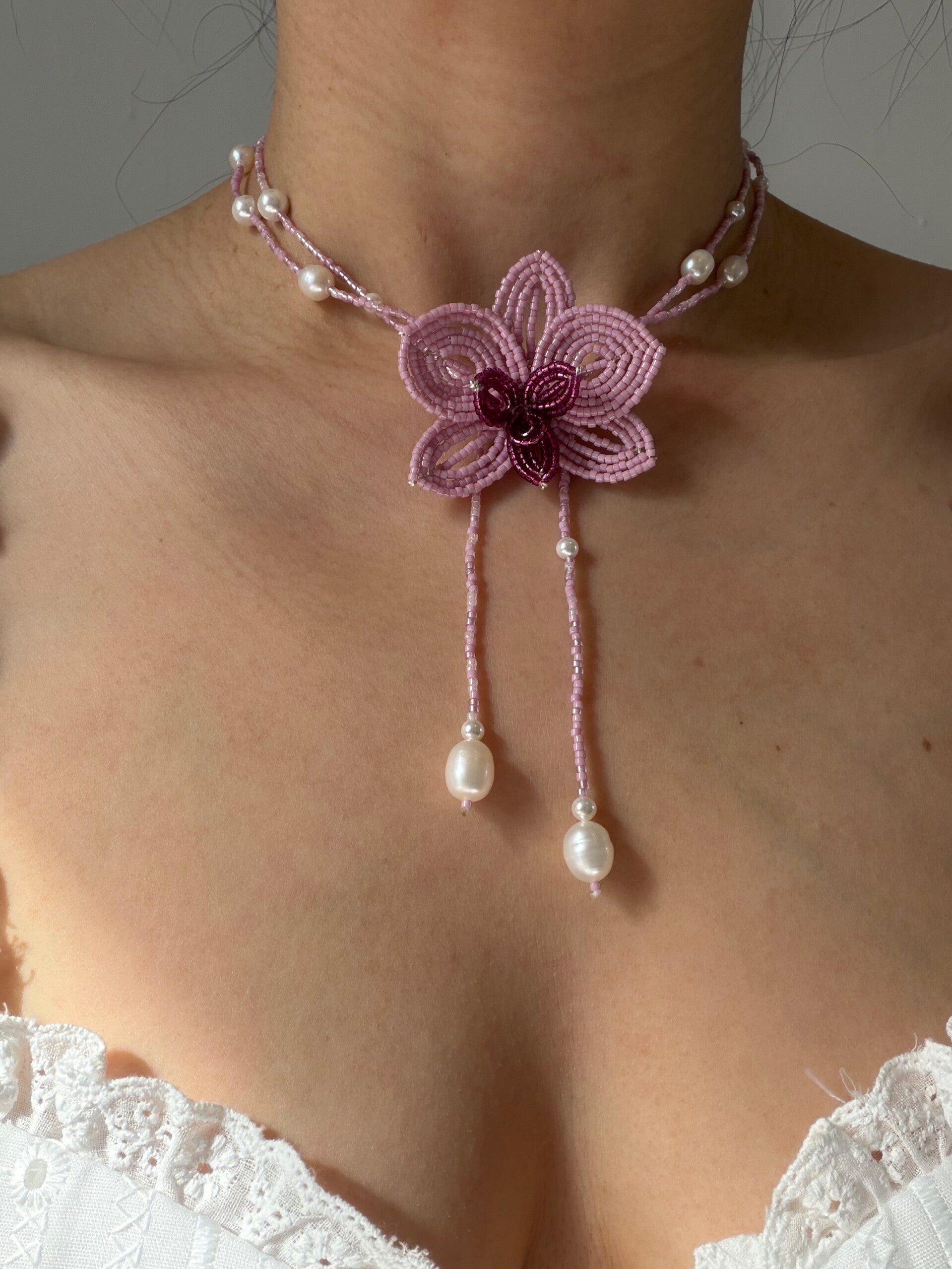 Beaded orchid Necklace