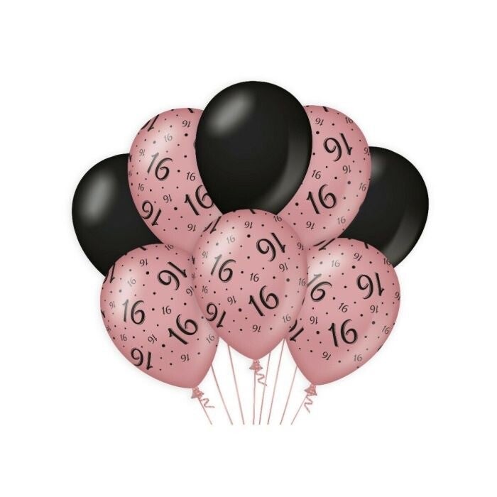 Balloons Rose/Black - 8 Stuks - Kies Leeftijden & Varianten