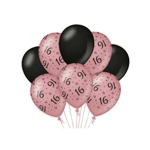 Balloons Rose/Black - 8 Stuks - Kies Leeftijden & Varianten