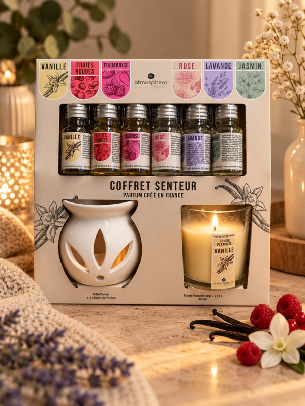 Atmosphera Geurcadeauset wit – 6 Heerlijke Geuren met Geurbrander & Geurkaars