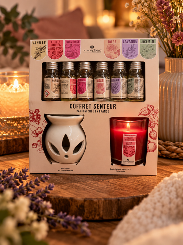 Atmosphera Geurcadeauset rood – 6 Heerlijke Geuren met Geurbrander & Geurkaars