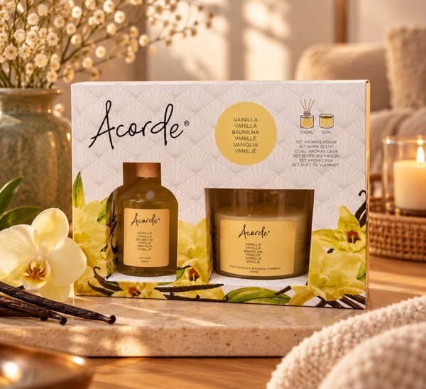 Acorde Vanilla Geurset – Geurstokjes 100 ml & Geurkaars 100 gram