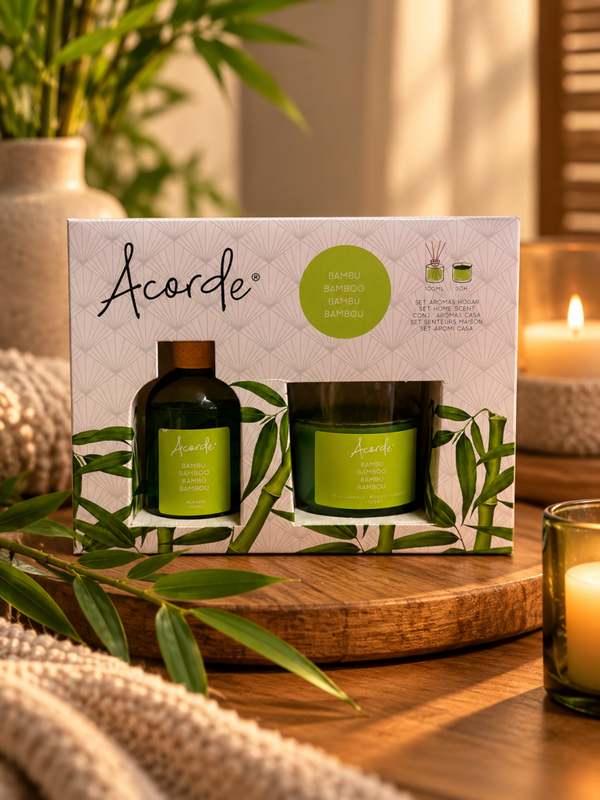 Acorde Bambu Geurset – Geurstokjes 100 ml & Geurkaars 100 gram