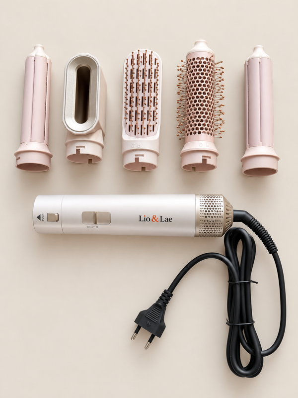 Lio & Lae 5-in-1 Föhnborstel - Multistyler met 5 Opzetstukken - Voor krullen, volume en glad haar - 1000W