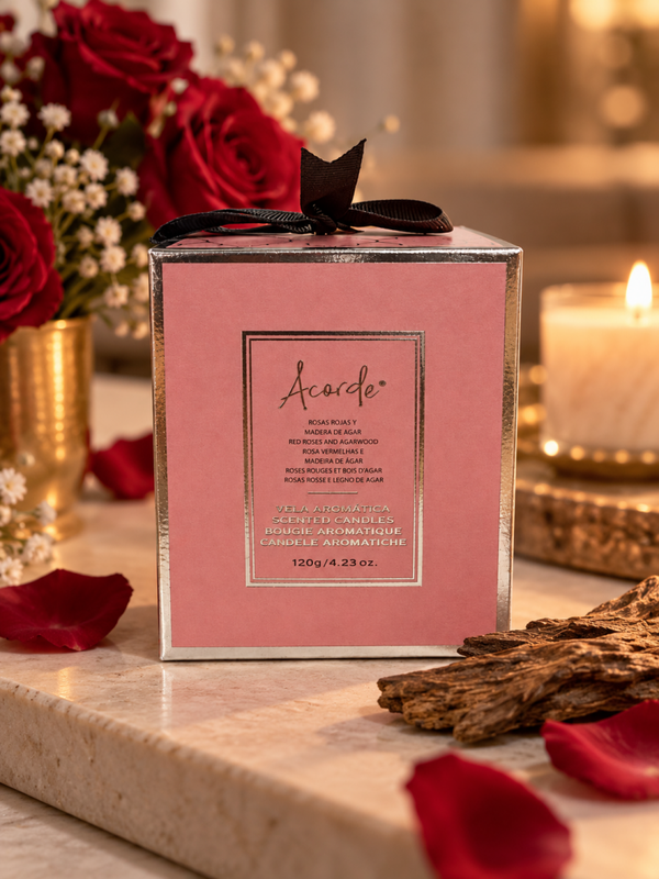 🕯️ Acorde Geurkaars Red Roses & Agarwood – 120 gram | Een vleugje luxe en zachtheid