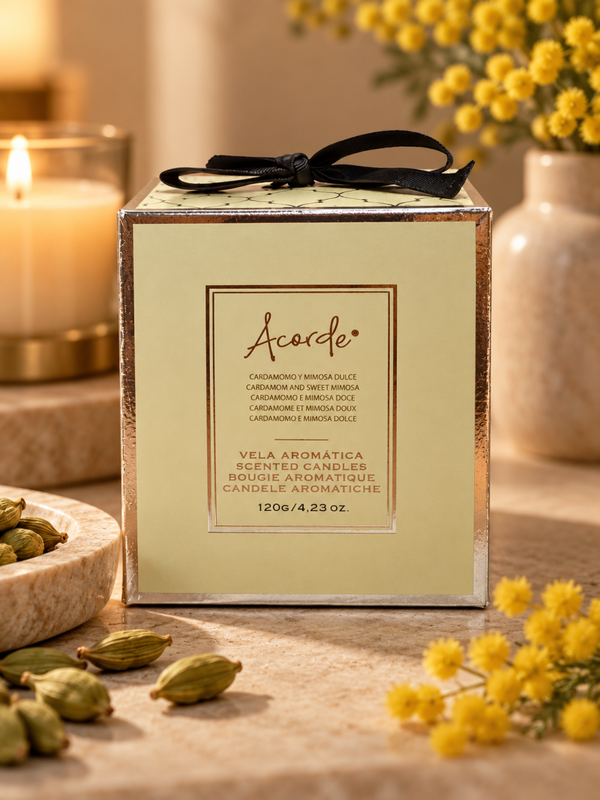 Acorde Geurkaars Cardamom & Sweet Mimosa – 120 gram | Een vleugje luxe en zachtheid