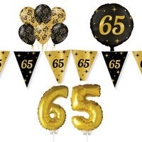 Goud/Zwart versieringspakket | diverse leeftijden | ballonnen | cijferballonnen | vlaggen
