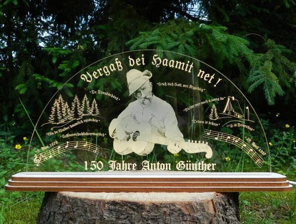 LED-Schwibbogen groß 150 Jahre Anton Günther "Vergaß dei Haamit net!"