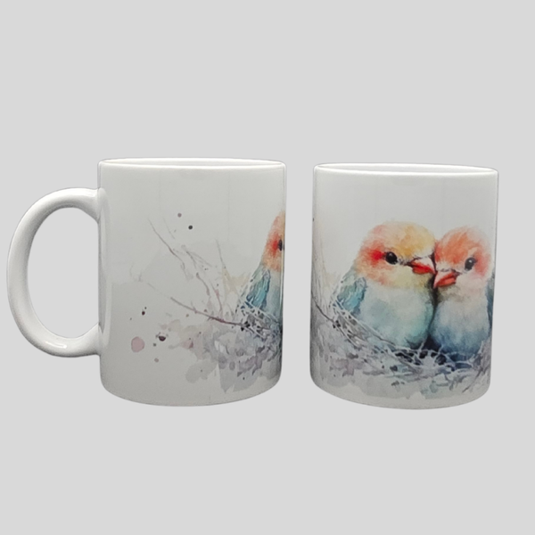 Mok Twee vogels blauw-wit