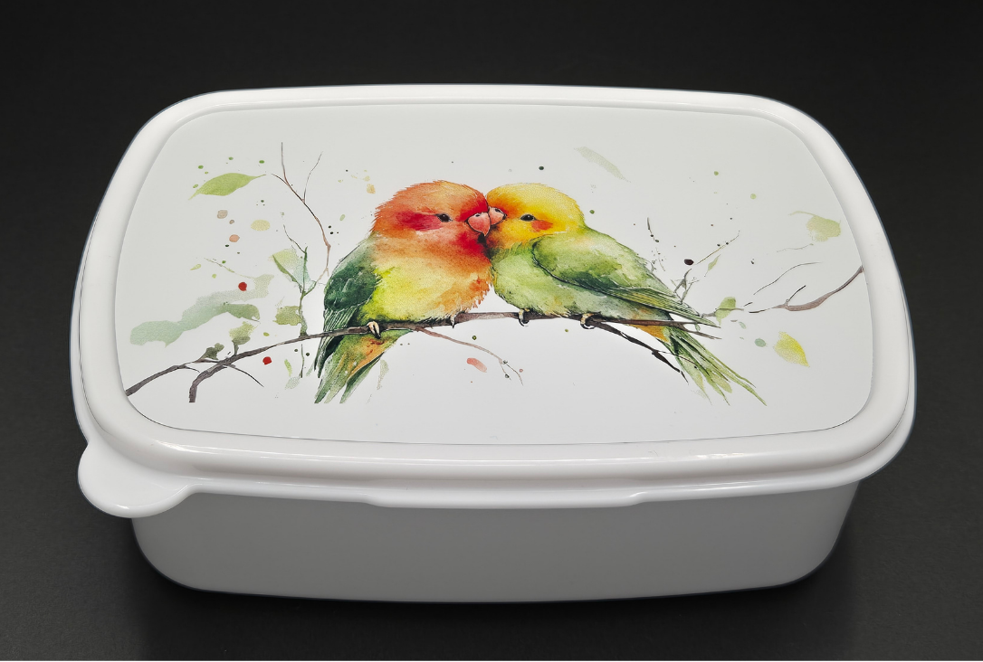 Lunchbox Twee vogels  groen-geel-rood