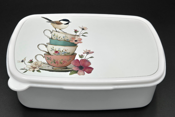 Lunchbox Vogel met theekopjes