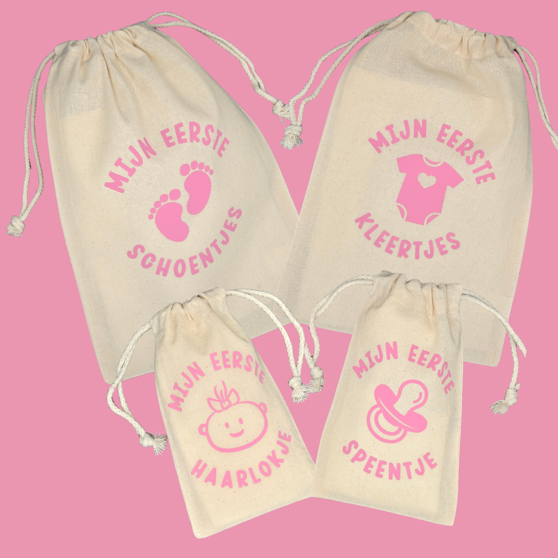 Serie bewaartasjes roze