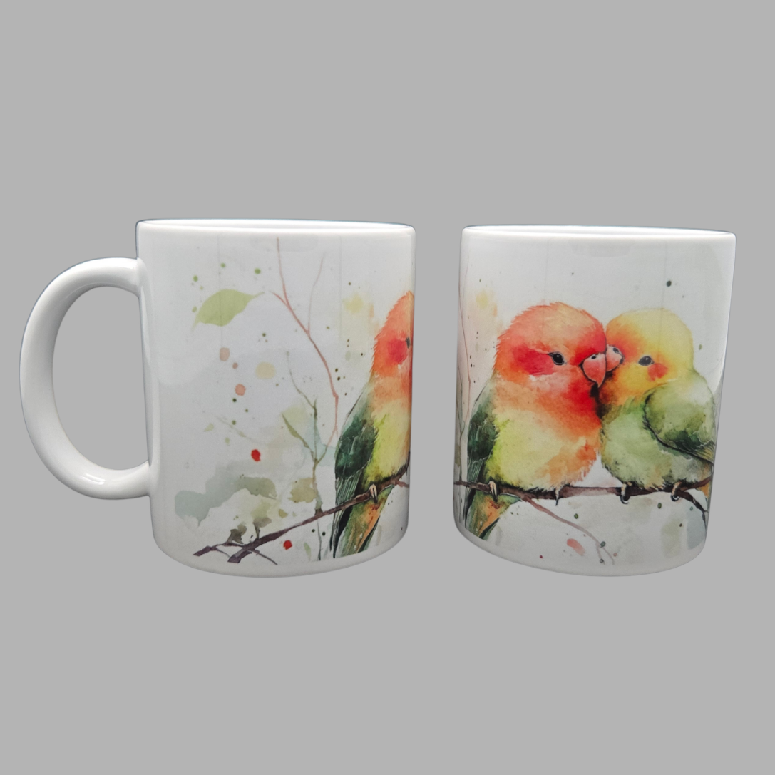 Mok Twee vogels groen-geel-rood