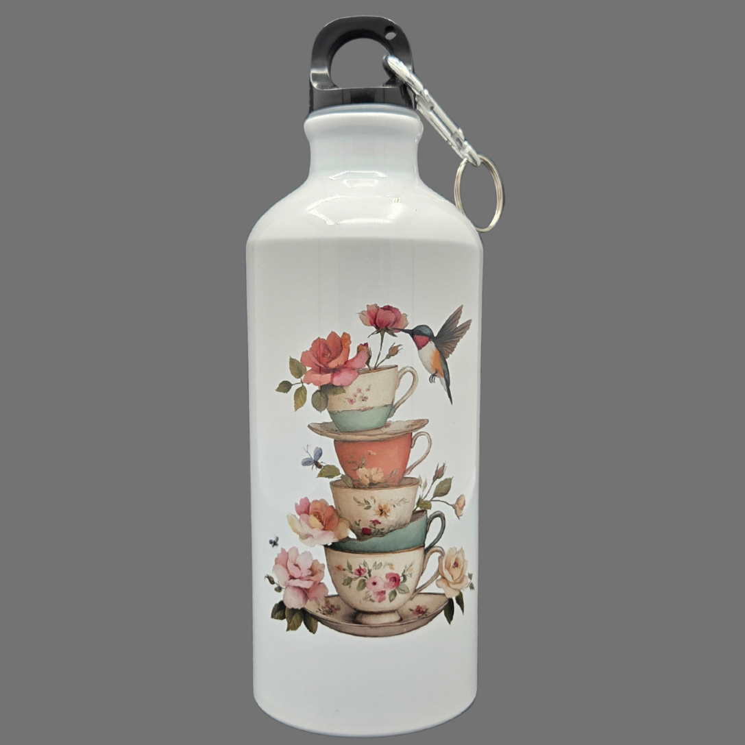Waterfles Vogel met theekopjes
