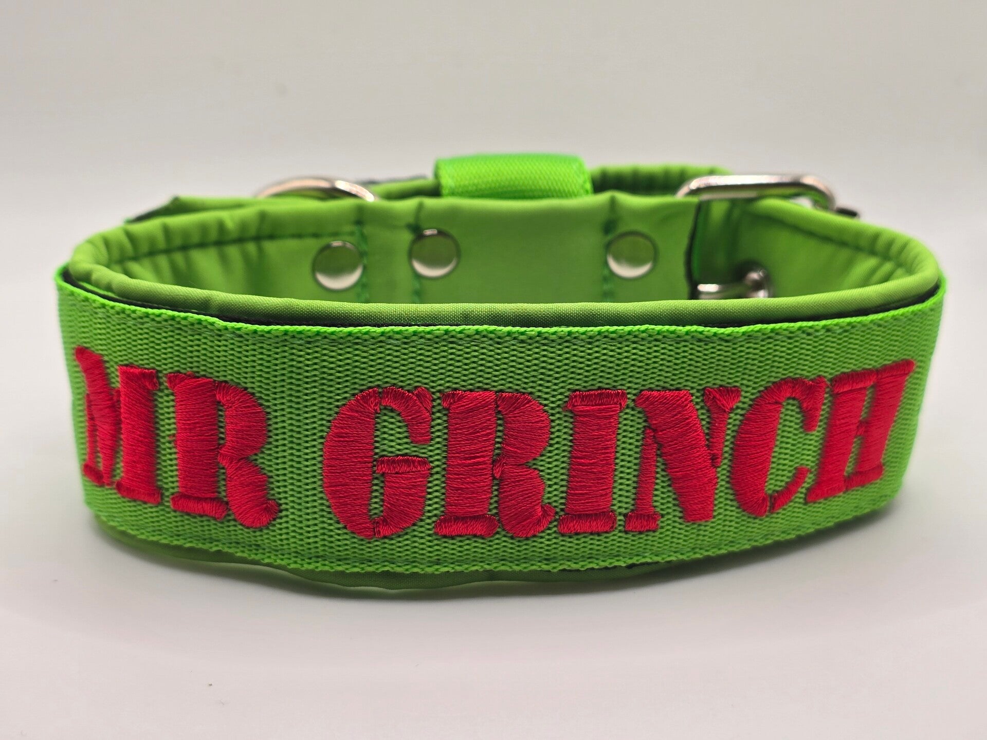 Mr. Grinch - Groene neopreen halsband met rode tekst
