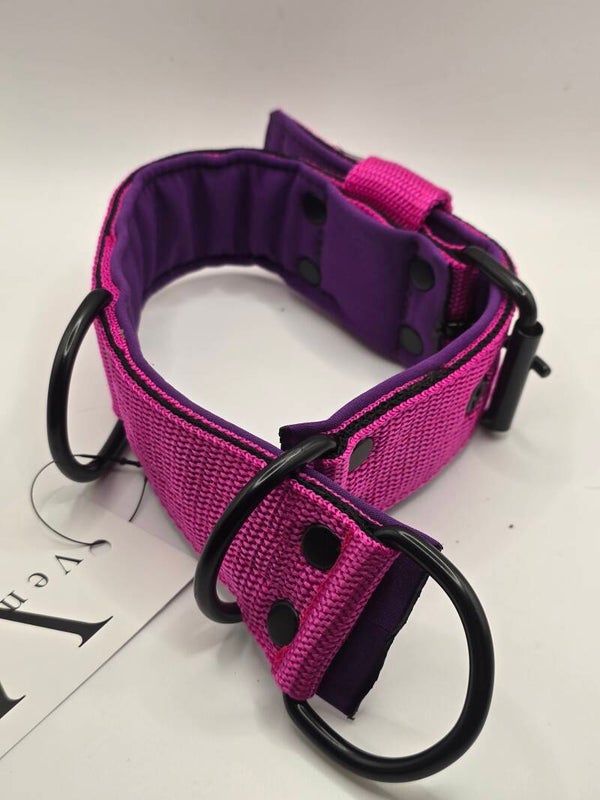 2 in 1 halsband met half check functie. Roze met  paars neopreen