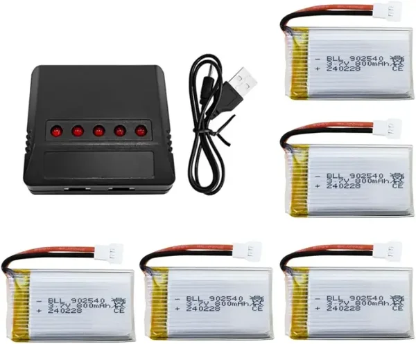 5PCS 3.7V 800mah Batterie au Li & Chargeur 5en1 pour MJX X708 X708W X709 UDI U45 U45W U42 U42W E32HW S