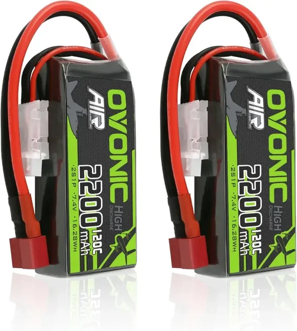 OVONIC Lot de 2 batteries Lipo 7,4 V 120 C 2200 mAh avec prise Deans