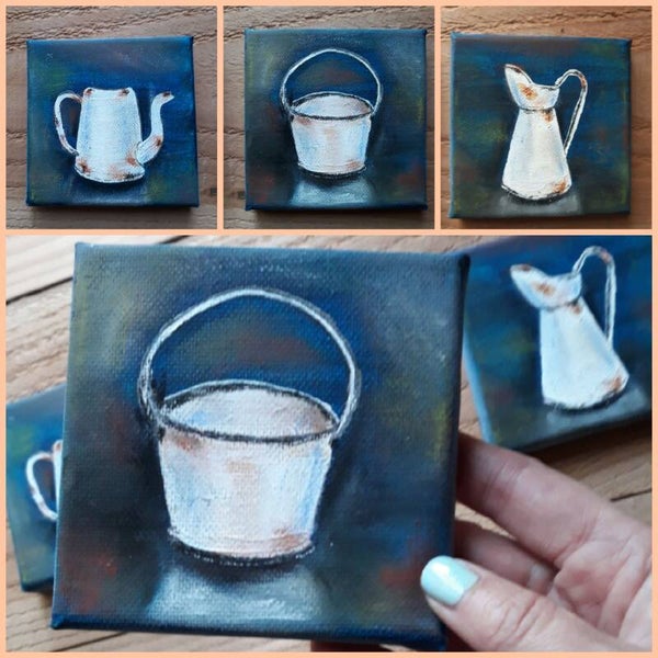 drieluik kleine blauwe stillevens
