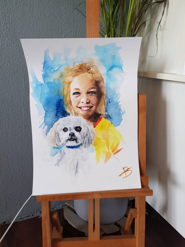 Een aquarel van uw geliefde geschilderd op zwaar aquarelpapier