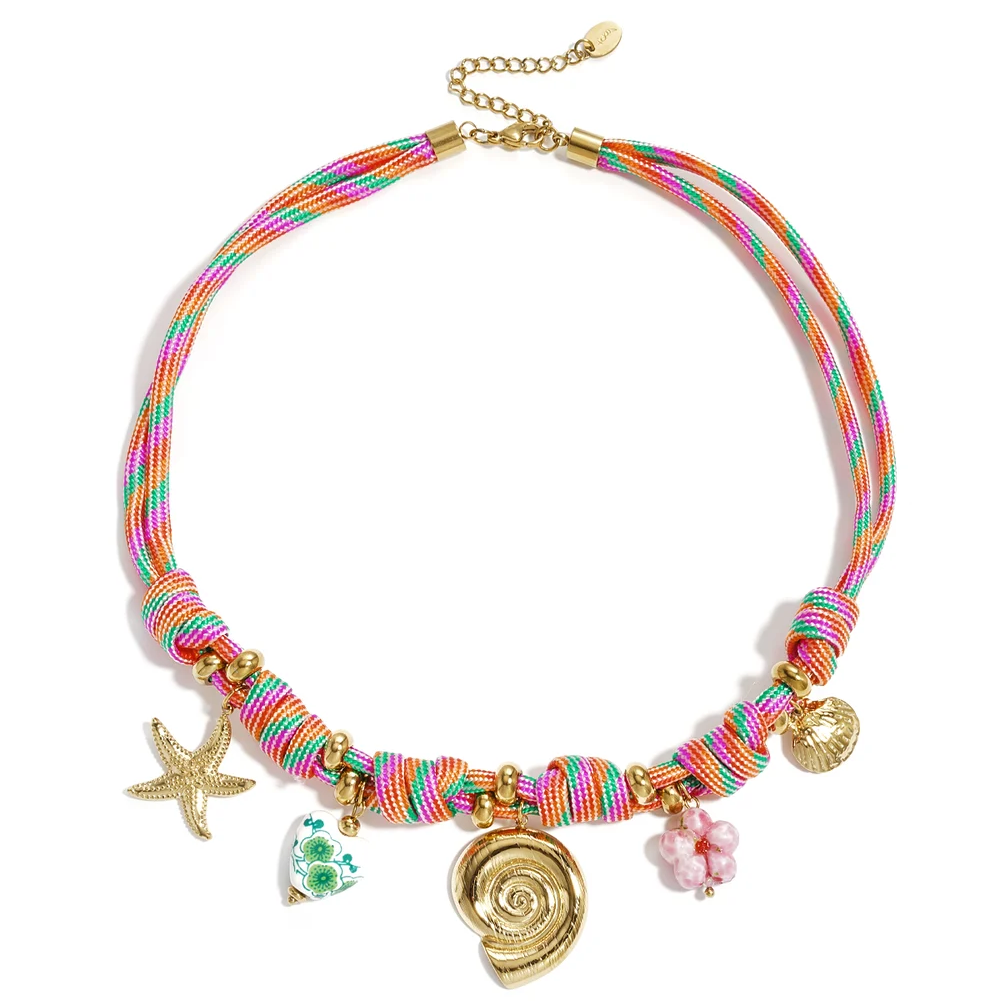 Kleurrijke Touwketting dik, Schelp, Goud