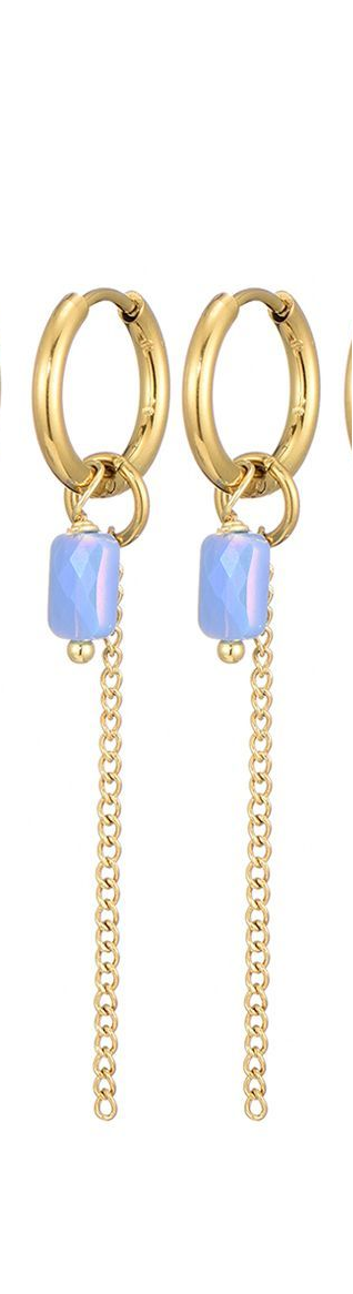 Lange subtiele oorbellen blauw, Goud