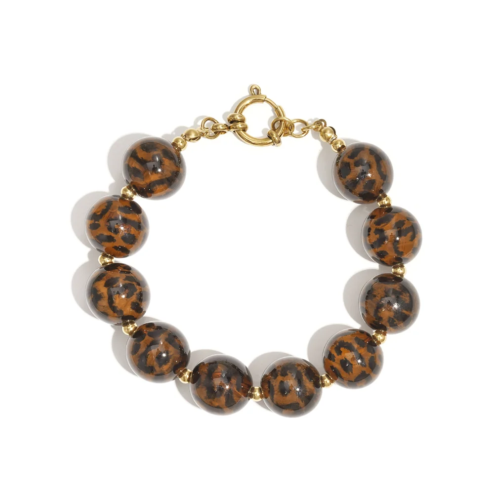 Armband met Luipaard/Panter print kralen, goud