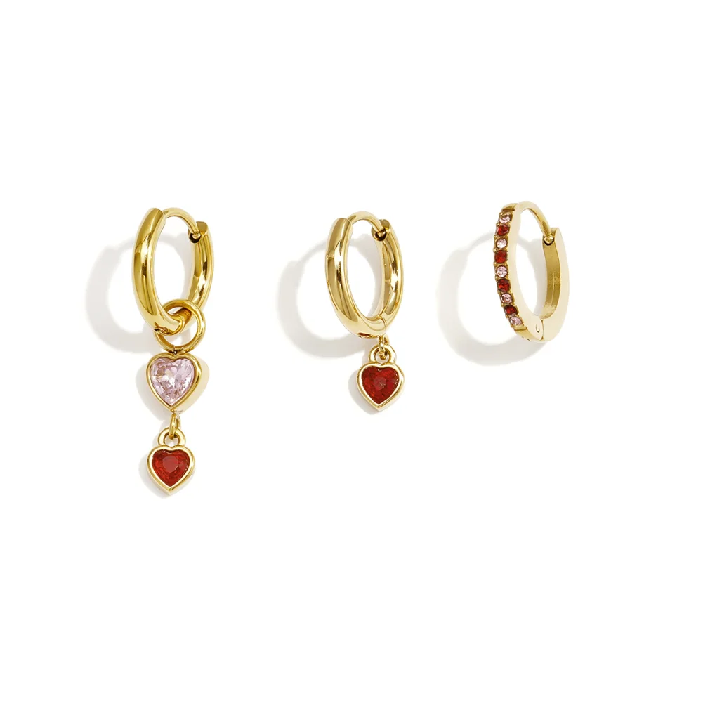 Enkele oorbel mix and match serie Roze-Rood, Goud