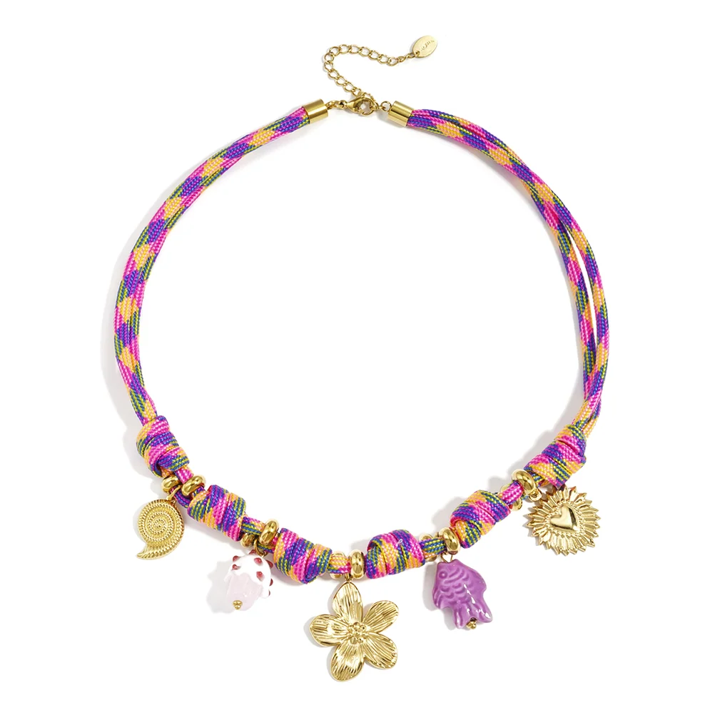 Kleurrijke Touwketting dik, Bloem, Goud