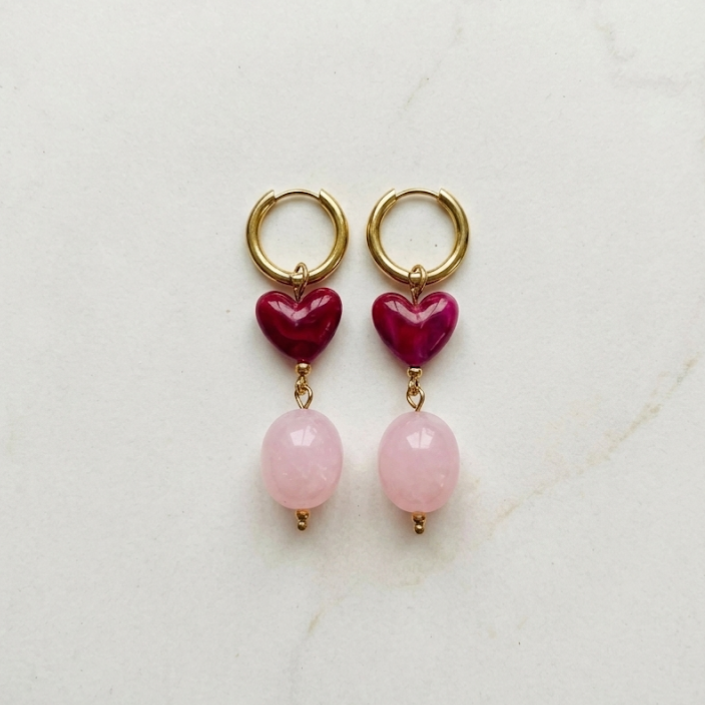 Amour Archive oorbellen Burgundy-Roze-Goud