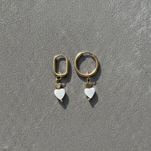Heartbeat White gold oorbellen, Goud en Zilver