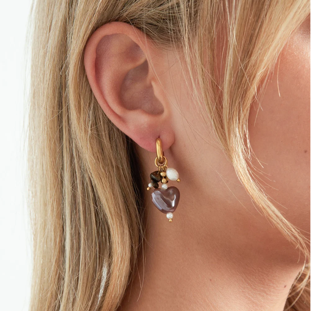 Oorbellen Warm Hart, Goud & Chocoladebruin